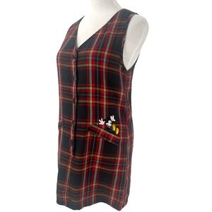 Vintage 90s Mickey Unlimited Embroidered Plaid Jumper Dress Jerry Leigh Size 3